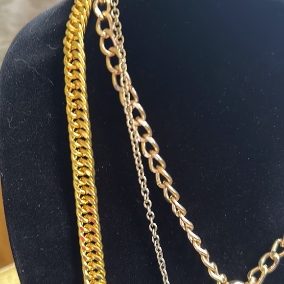 Zara 1st $ Gold + Crystals Link Chain 2nd lock chain 3rd script letters. Hip Hop - Picture 4 of 7